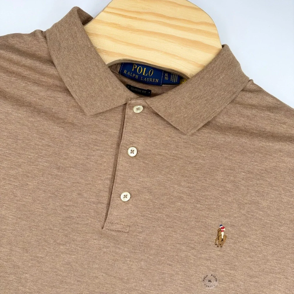 Polo Ralph Lauren Classic Fit Soft Cotton Polo Shirt XL Heather Brown Flesh Pony